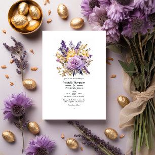 Lila und Gold Florale Winterhochzeit Einladung