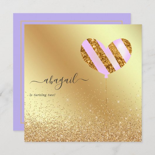 Lila und Gold Geburtstagsparty Einladung (Vorne/Hinten)