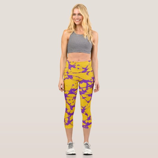 Lila und Gold-Gefärbte Krawatte Capri Leggings (Vorderseite)