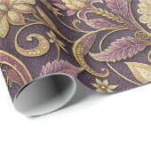 Lila und Gold geprägtes Blumenmuster Geschenkpapier (Rolleneckpunkt)