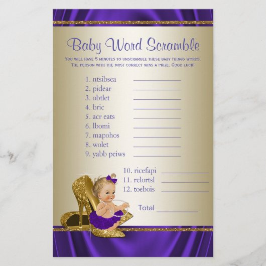 Lila und Gold Girl Baby Showspiele (Vorderseite)