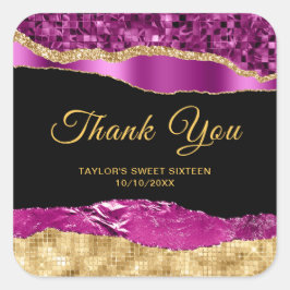 Lila und Gold Glam Tars 16 . Geburtstag Vielen Dan Quadratischer Aufkleber