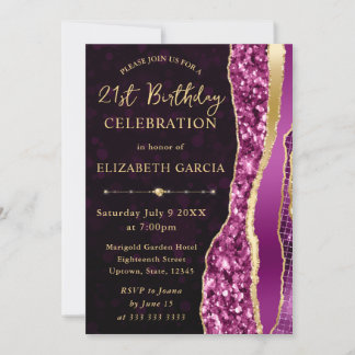 Lila und Gold Glam Tears Bokeh 21. Geburtstag Einladung