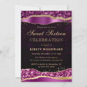 Lila und Gold Glam Tränen Sweet Sixteen Einladung