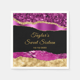 Lila und Gold Glam tränken 16 . Geburtstag Serviette