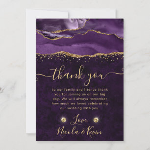 Lila und Gold Glitter-Achat-Hochzeit Dankeskarte