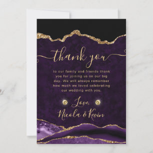 Lila- und Gold-Glitter-Achat-Hochzeit Dankeskarte