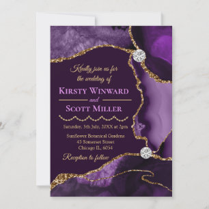 Lila und Gold Glitter Achat Hochzeit Einladung