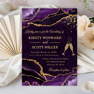 Lila und Gold Glitter Achat Hochzeit Einladung