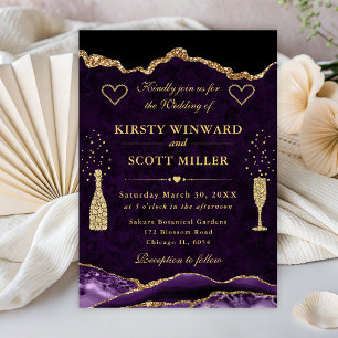 Lila- und Gold-Glitter-Achat-Hochzeit Einladung