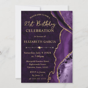 Lila und Gold Glitter Achat und Marmor Geburtstag Einladung