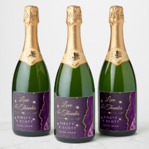 Lila und Gold Glitter Achat- und Marmor-Hochzeit  Schaumweinetikett