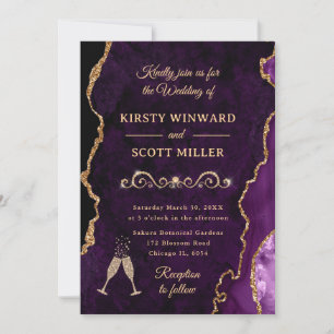 Lila und Gold Glitter Agat & Marmor Hochzeit Einladung