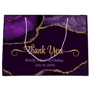 Lila und Gold Glitter Agate Geburtstags Dankeschön Große Geschenktüte