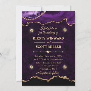 Lila und Gold Glitter Agate Marble Hochzeit Einladung
