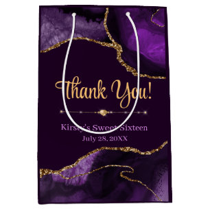 Lila und Gold Glitter Agate Sweet 16 Danke  Mittlere Geschenktüte