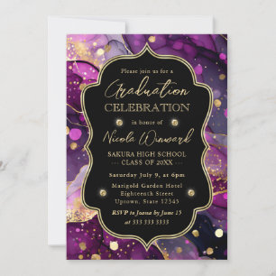 Lila und Gold Glitter Alkohol-Tinte Abschluss Einladung