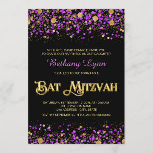 Lila und Gold Glitter Bat Mitzvah Einladung