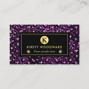 Lila und Gold Glitter Glam Leopardenflecken Muster Visitenkarte