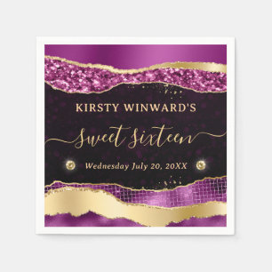 Lila und Gold Glitter Glam Tränen Bokeh Sweet 16 Serviette