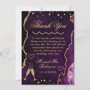 Lila und Gold Glitter Marmor Achat Hochzeit Dankeskarte