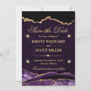 Lila und Gold Glitter-Marmor-Achat Save-the-Date-K Save The Date