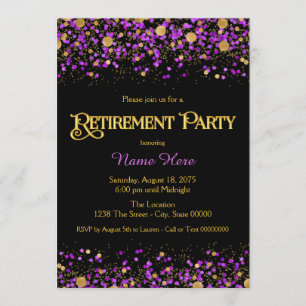 Lila und Gold Glitter Ruhestandsparty Einladung