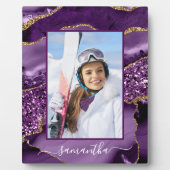 Lila und Gold Glitzer Agate Elegantes Foto Fotoplatte (Vorderseite)