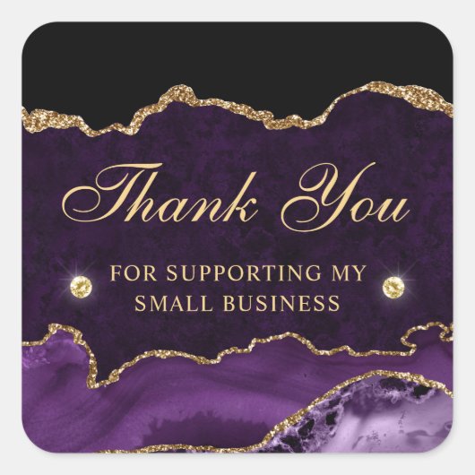 Lila und Gold Glitzer Agate Small Business Quadratischer Aufkleber (Vorderseite)