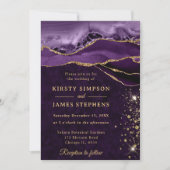 Lila und Gold Glitzer Agate Wedding Einladung (Vorderseite)