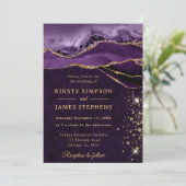Lila und Gold Glitzer Agate Wedding Einladung (Stehend Vorderseite)