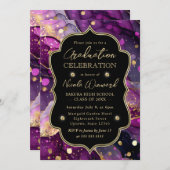 Lila und Gold-Glitzer Alkohol-Tinte Abschluss Einladung (Vorne/Hinten)