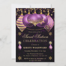 Lila und Gold Glitzer Baubles 16 . Geburtstag