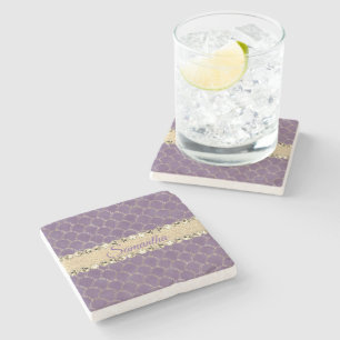 Lila und Gold Glitzer Bling Personalisiert Steinuntersetzer