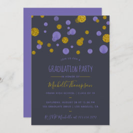 Lila und Gold Glitzer Confetti Graduation Party Einladung