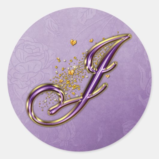 Lila und Gold Glitzer Monogram J Sticker (Vorderseite)