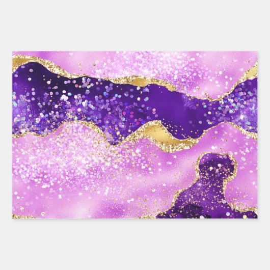 Lila- und Gold-Glitzer-Muster Geschenkpapier Set (Vorderseite 2)
