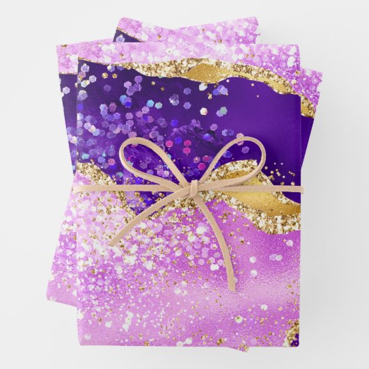 Lila- und Gold-Glitzer-Muster Geschenkpapier Set (Beispiel)