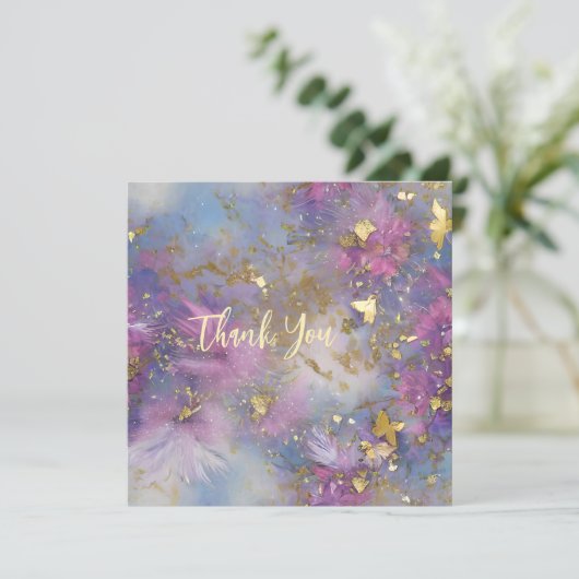 Lila und Gold Glitzer Storm Fantasy Dankeskarte (Stehend Vorderseite)