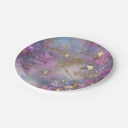 Lila und Gold Glitzer Storm Fantasy Pappteller (Schrägansicht)