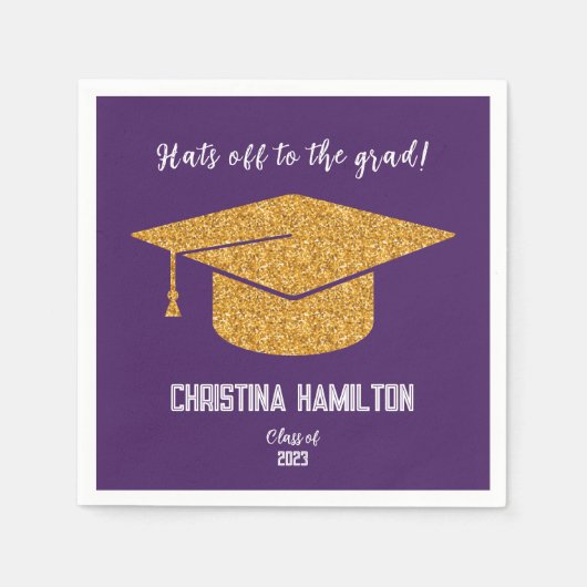 Lila und Gold-Graduierungsobergrenze Serviette (Vorderseite)