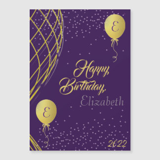 Lila und Gold Happy Birthday Magnetkarte