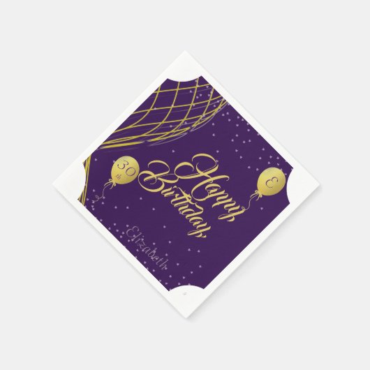 Lila und Gold Happy Birthday Paper Napkin Serviette (Ecke)