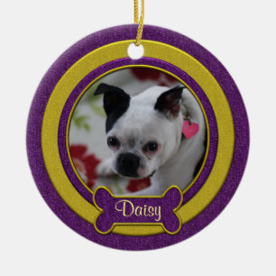 Lila und Gold Haustier-Foto-Christmas-Ornament Keramik Ornament