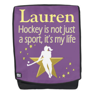 LILA UND GOLD-HOCKEY-MÄDCHEN PERSONALISIERTER BACK RUCKSACK