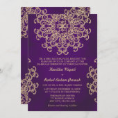 LILA UND GOLD INDISCHE STILSCHREIBUNG EINLADUNG (Vorne/Hinten)