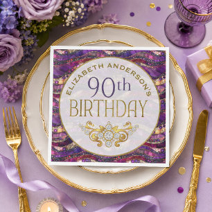 Lila und Gold Juwelen-Schichten 90. Geburtstag Serviette