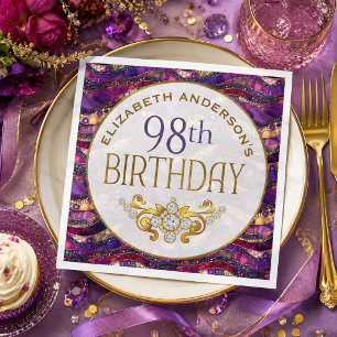 Lila und Gold Juwelen-Schichten 98. Geburtstag Serviette