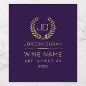 Lila und Gold Laurel Wreath Happy Birthday Weinetikett (Einzelnes Label)