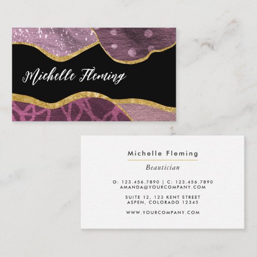 Lila und Gold Leinenstoff-Fabric Square Business C Visitenkarte (Vorne/Hinten)